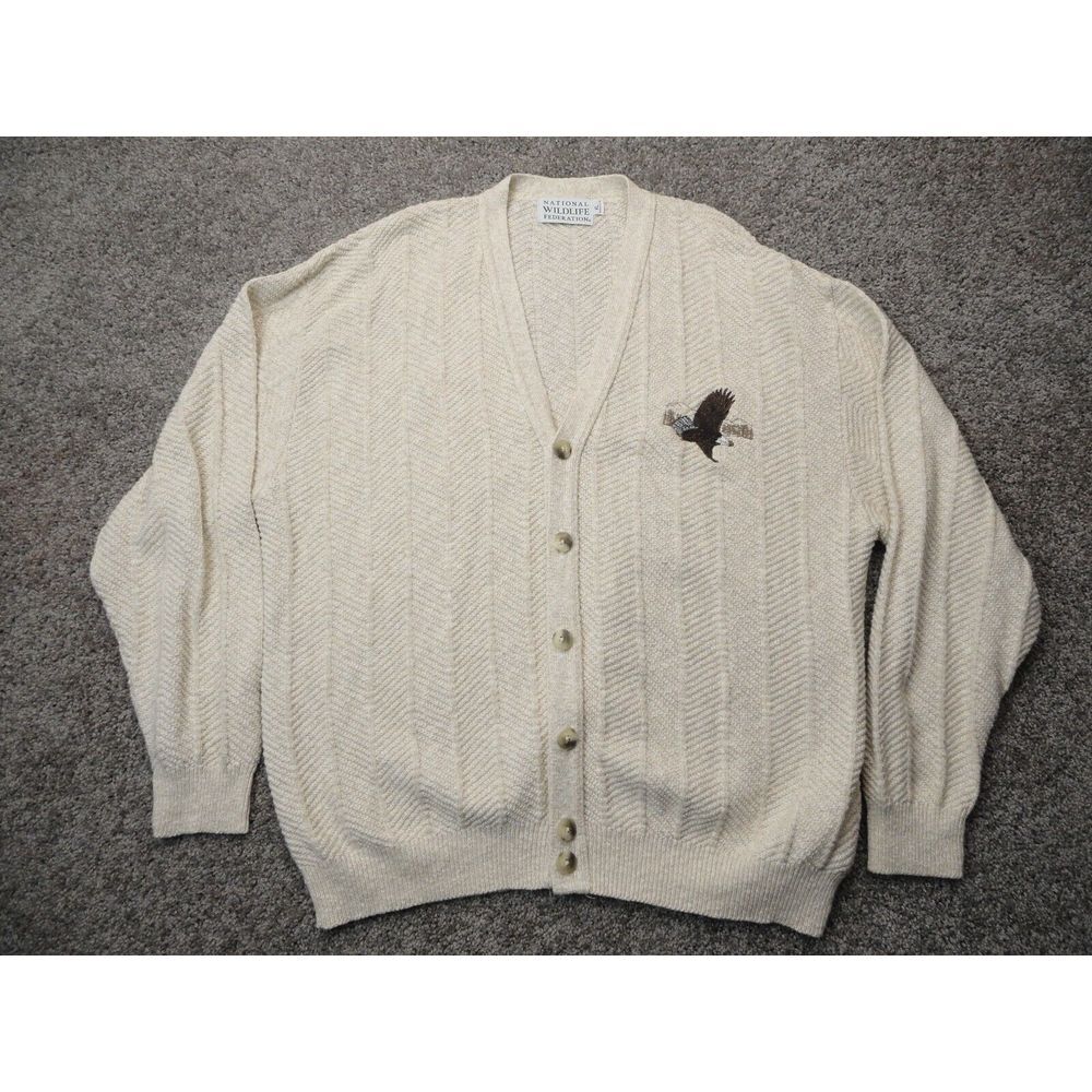 Vintage National Wildlife Federation Size XLarge Cardigan Sweater 80s 90s Eagle